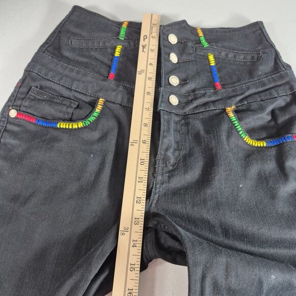 Coogi Black Rainbow Embroidered Ultra Hi Rise Button Front Pants Jeans 9 / 10 - Picture 3 of 6